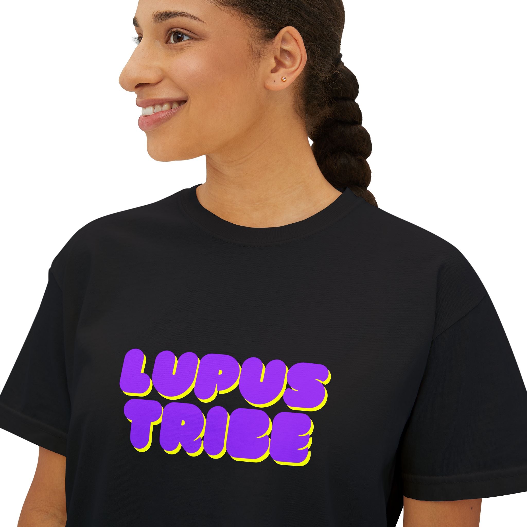 Lupus Tribe Boxy Tee — Purple Awareness Graphic Crop T-Shirt