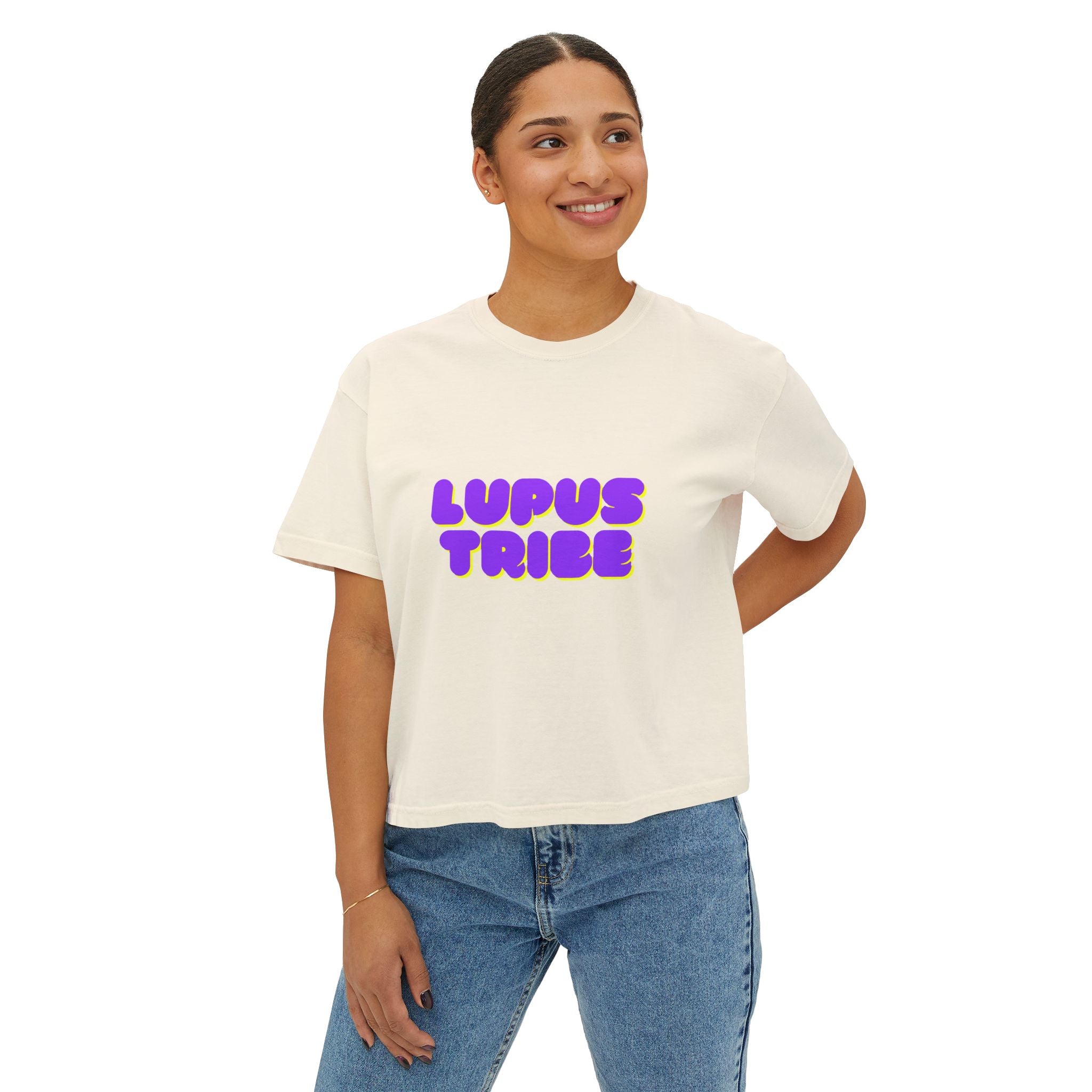 Lupus Tribe Boxy Tee — Purple Awareness Graphic Crop T-Shirt
